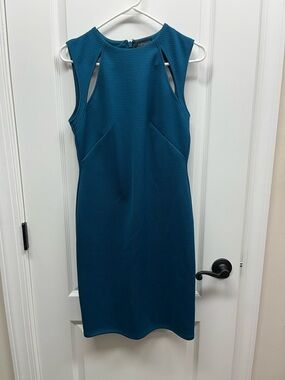 Topshop Teal Sleeveless Midi Dress with Cutout Details